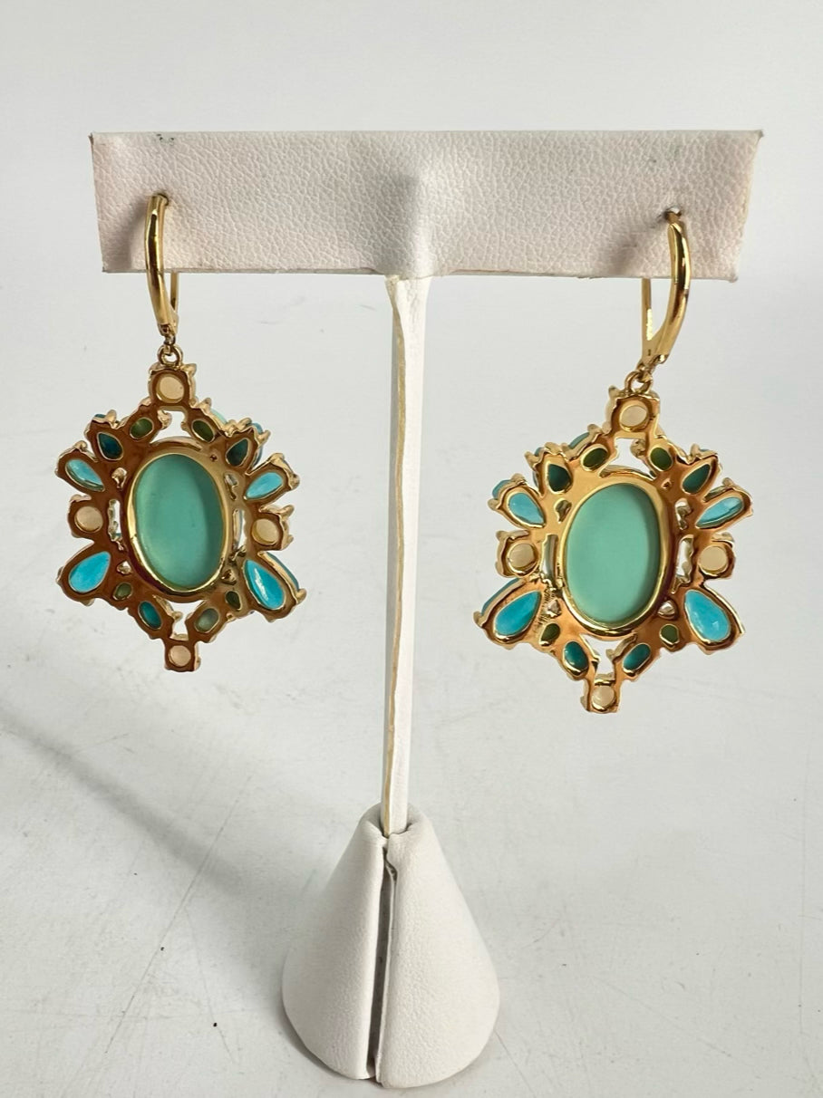 KATES SPADE Blue Rhinestone Faux Pearl Gold Tone Earrings