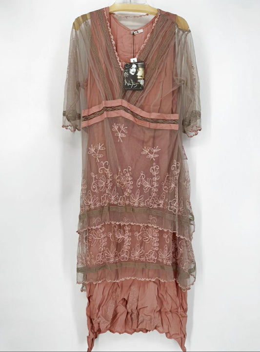 NATAYA Size L Blush Lace Embroidered Dress NWT
