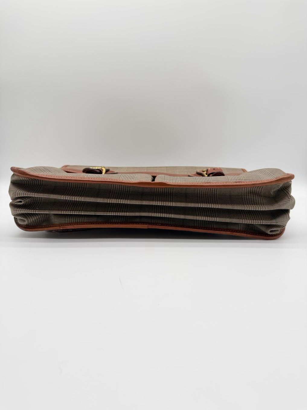 WATHNE Beige Coated Canvas Plaid Briefcase