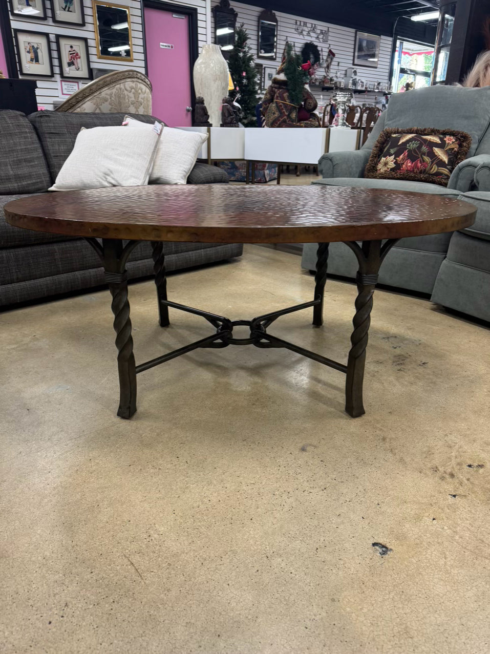 Copper Look Oval Dented Coffee Table
