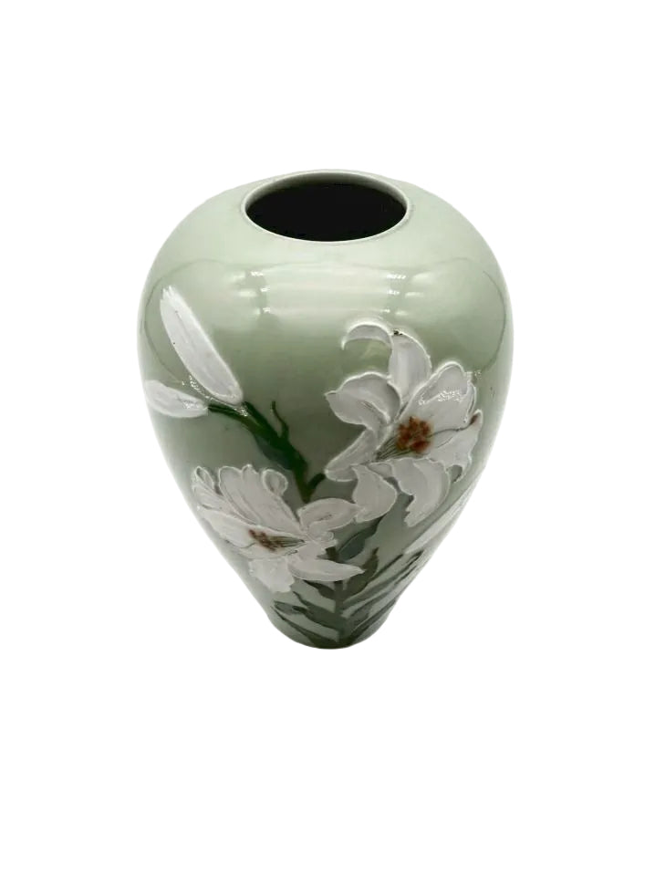 Green & White Porcelain Flower Jar
