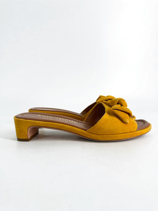 KATE SPADE Size 7.5 Mustard Leather Bow Kitten heels