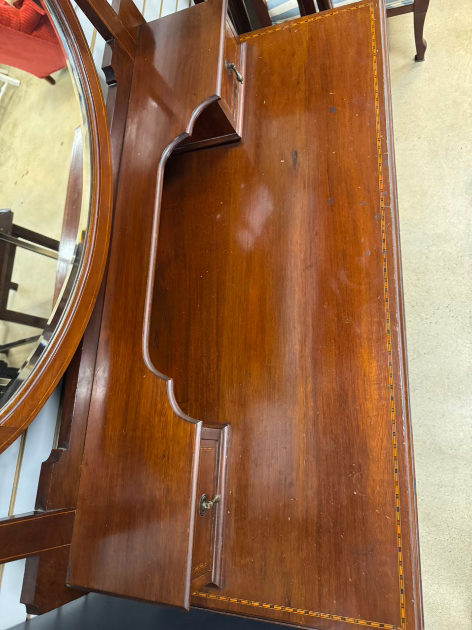 ANTIQUE Wood 2-Drawer Dresser w/ Attached Mirror