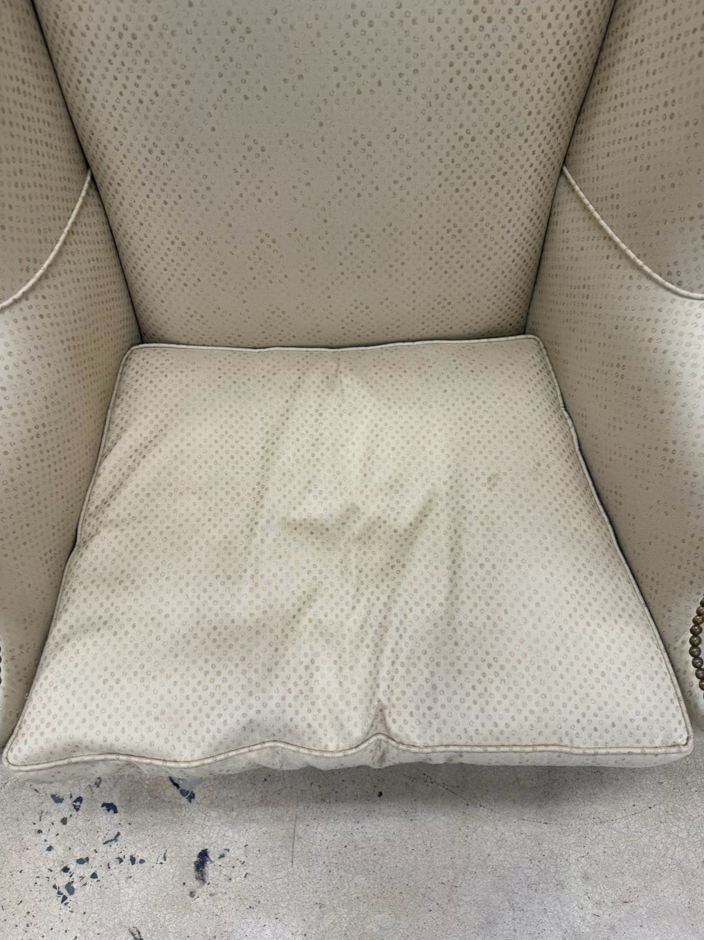 VINTAGE Queen Ann Ivory Pair Of Wingback Chairs w/ Nail Head Detail