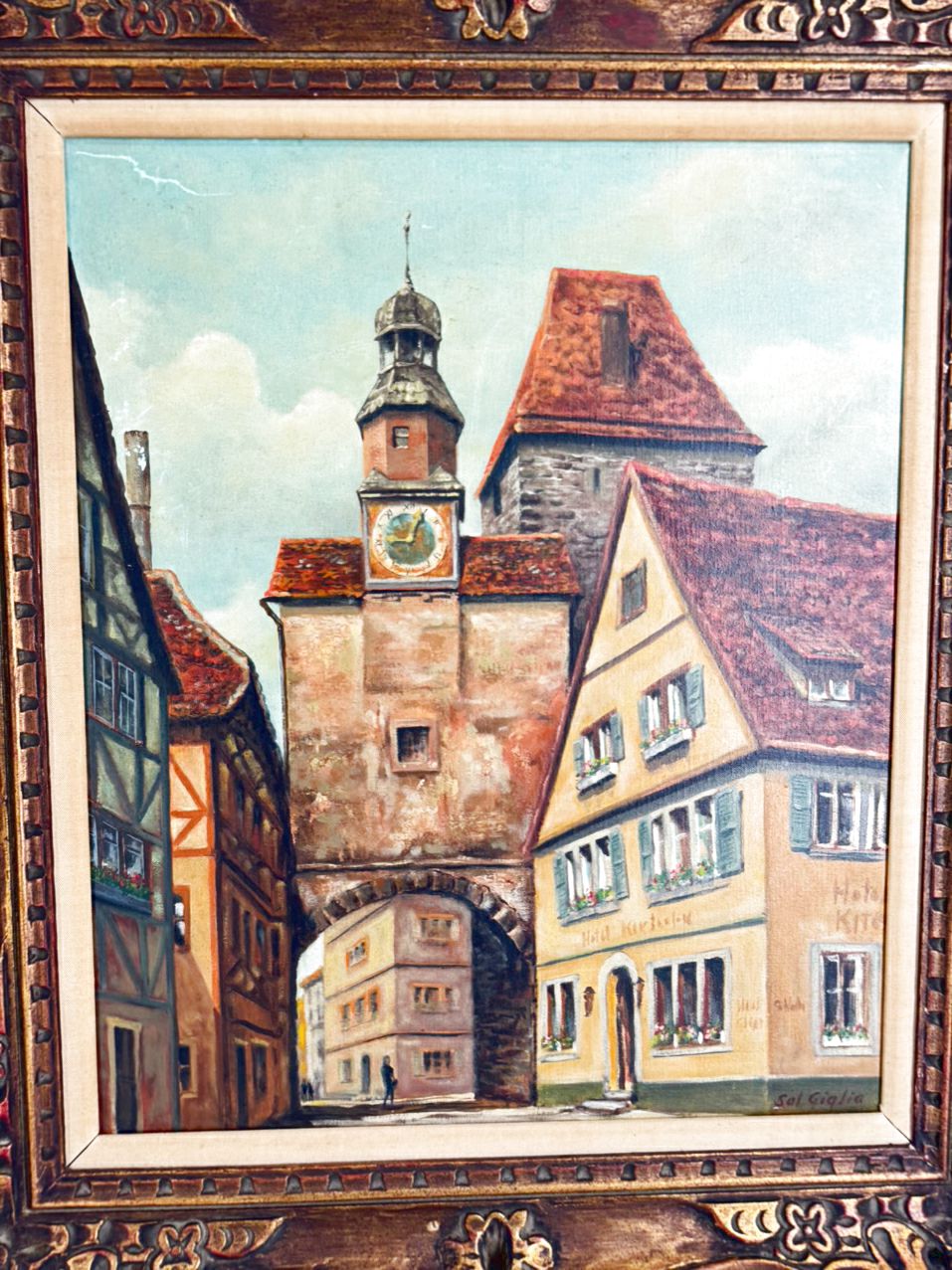 VINTAGE Street in Germany Painting in Gold Frame