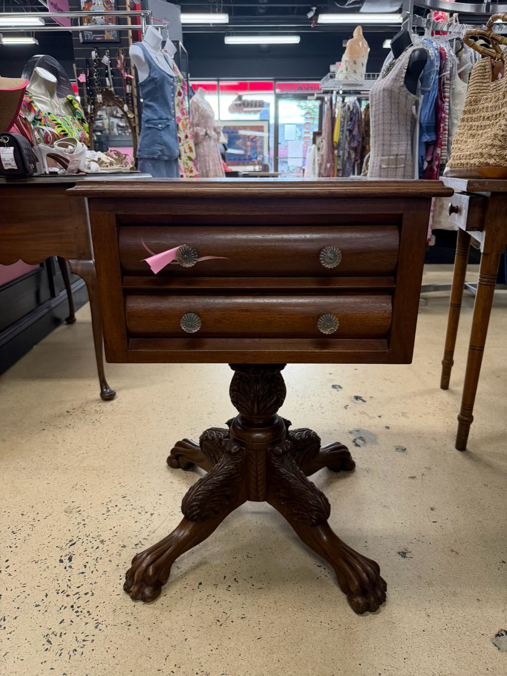 VINTAGE Wood Victorian End Table w/ 2 Drawers