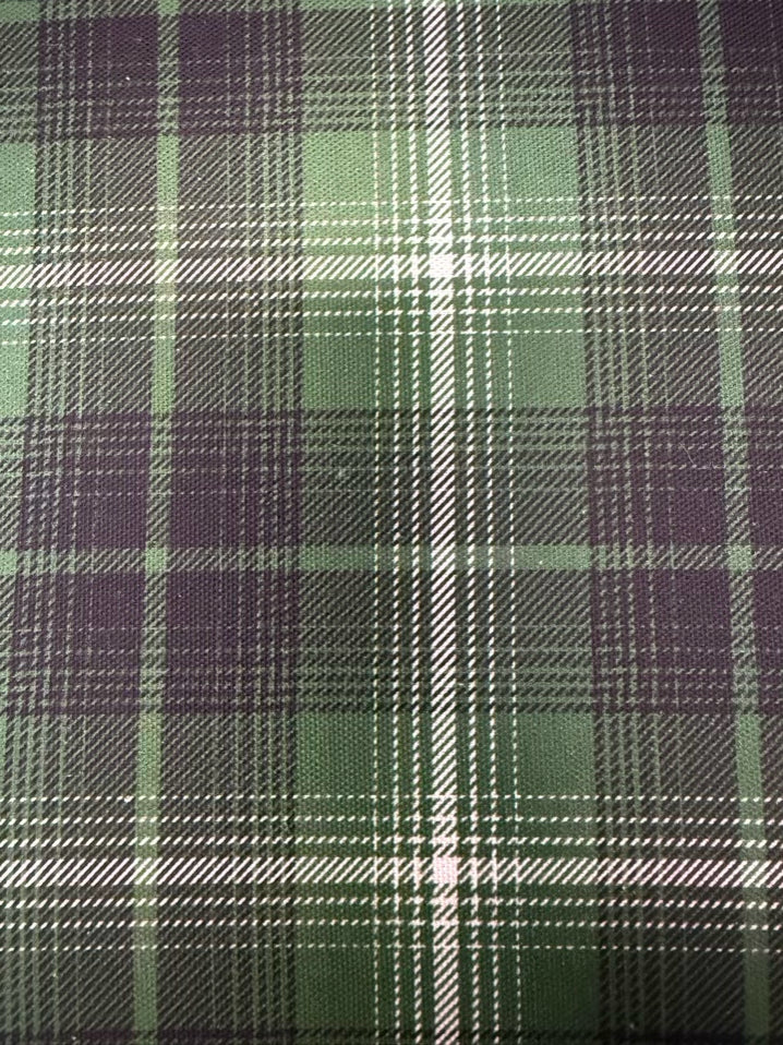 Green & White Plaid Tartan Pair Of Wing Back Chairs