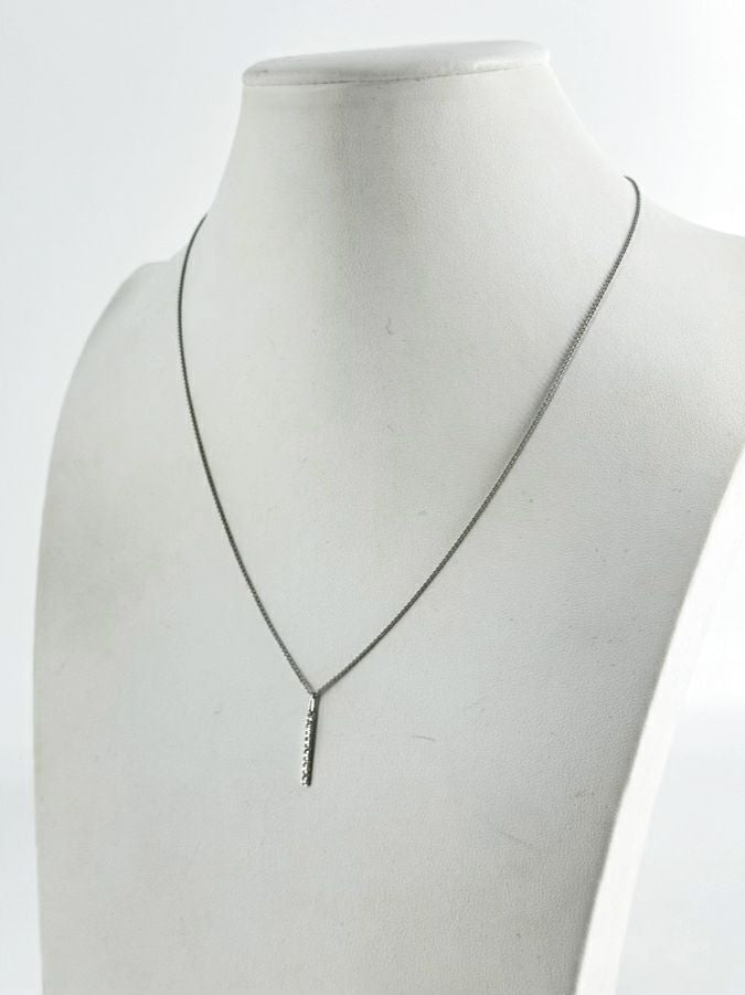 14K WHITE GOLD Bar Pendant Necklace
