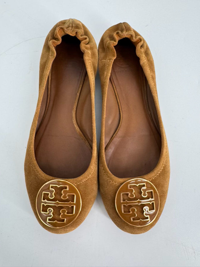 TORY BURCH Size 8 Chestnut Suede Flats