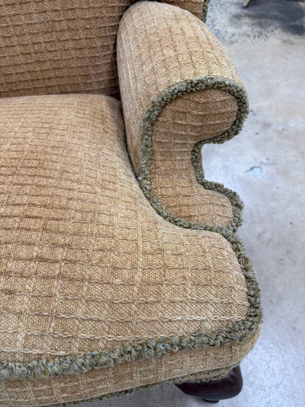 Gold Wing Back Chair w/ Fringe Detail