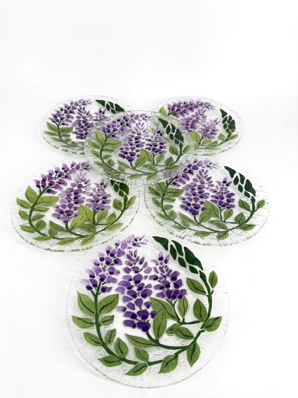 SYDENSTRICKER Clear, Green & Purple Glass Grapes Set Of 6 Dessert Plates
