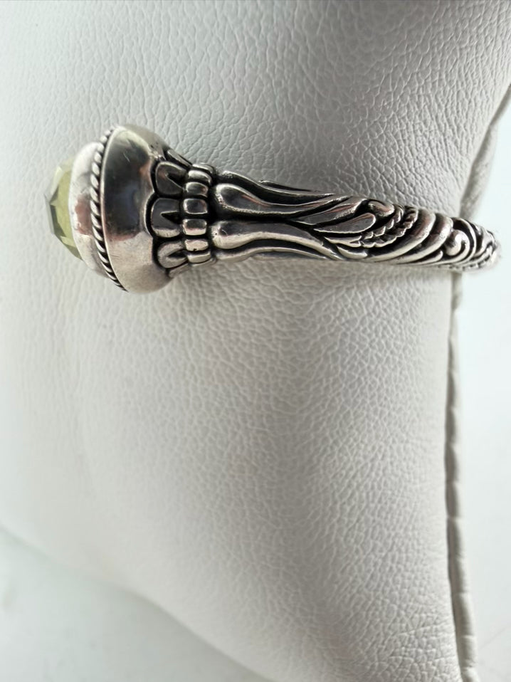 STERLING SILVER Green Prestolite Hinge Cuff Bracelet