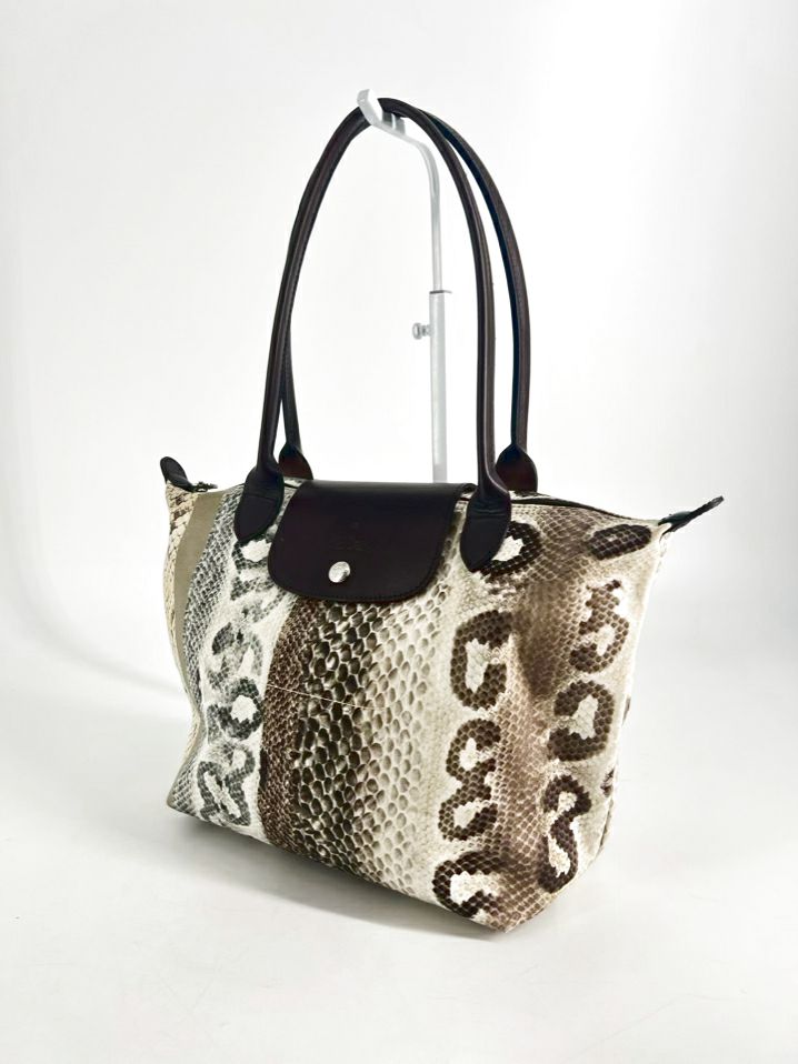 LONGCHAMP Brown & Gray Nylon Animal Print Tote Bag