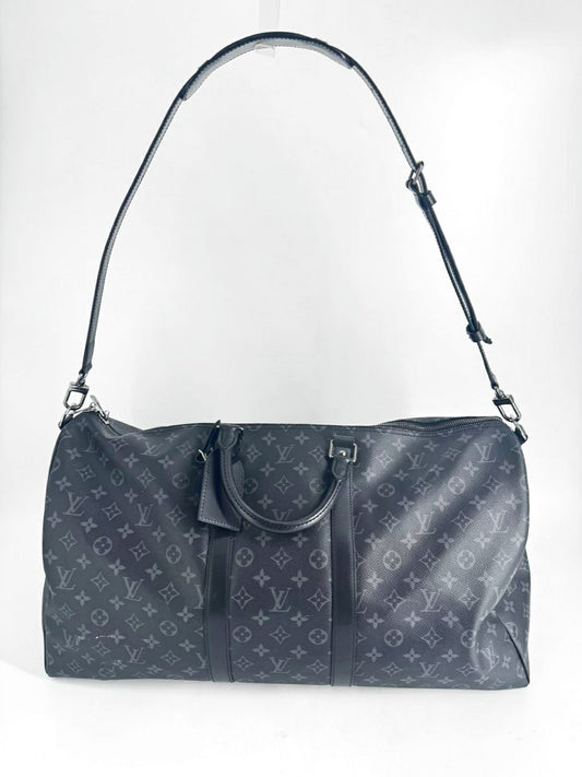 LOUIS VUITTON Black & Gray Monogram Keepall Bandouliere 55 Duffle Bag