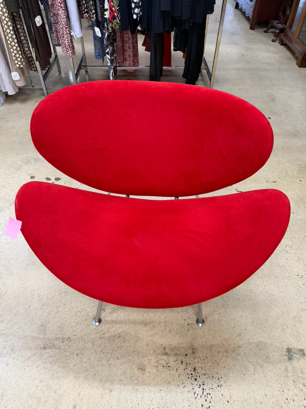 Red Fabric & Metal Orange Slice Chair & Ottoman