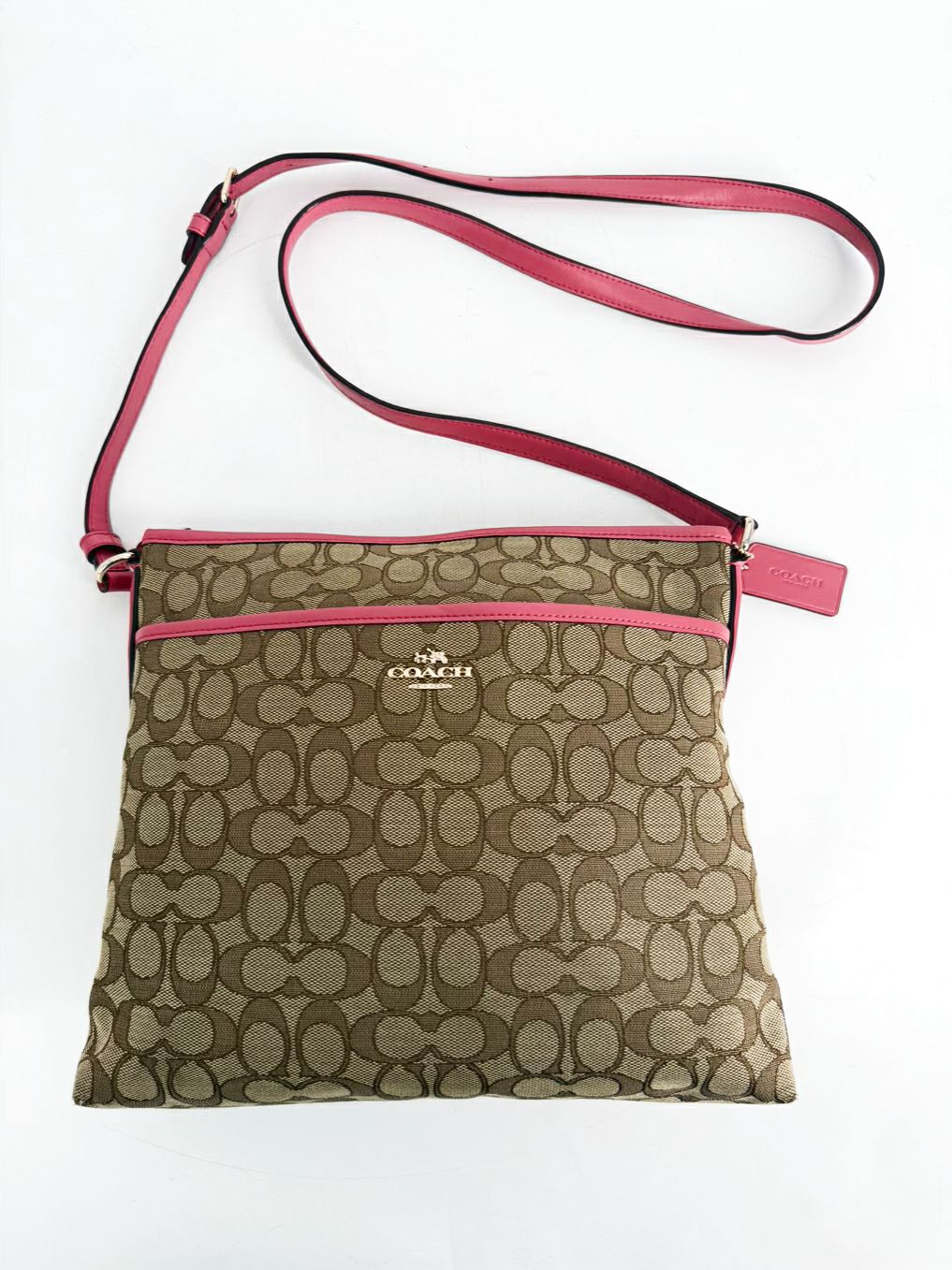 COACH Outline Signature File Brown & Pink Monogram Bag