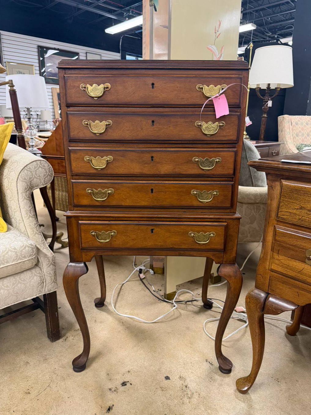 VINTAGE Wood Queen Ann Silver Chest