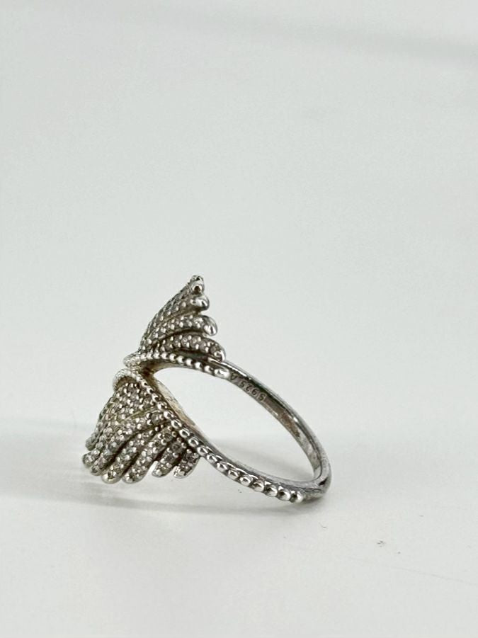 PANDORA STERLING SILVER Cubic Zirconia Majestic Feathers Ring