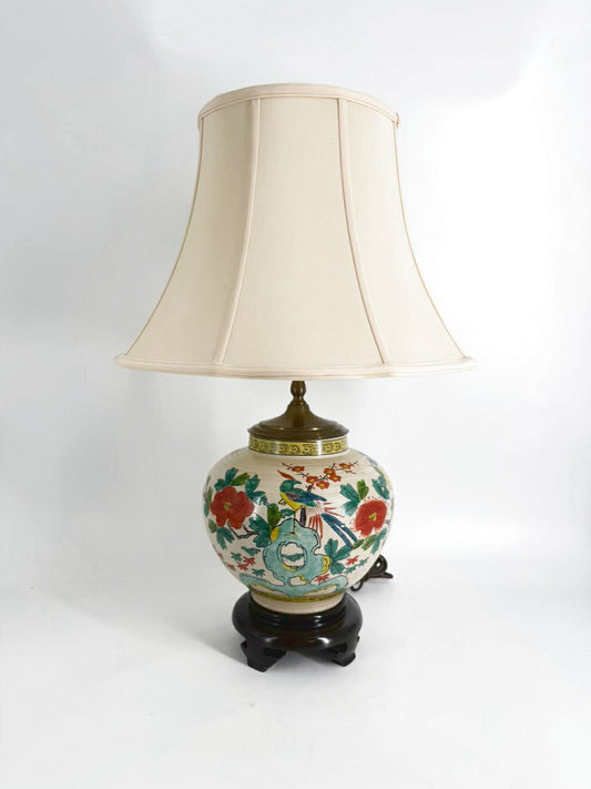 Tan, Rust & Green Porcelain Lamp w/ Shade