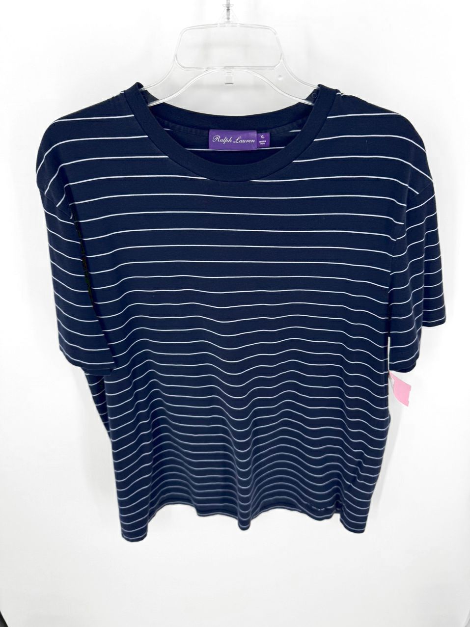 RALPH LAUREN PURPLE LABEL Size XL Blue & White Stripe Short Sleeve Shirt