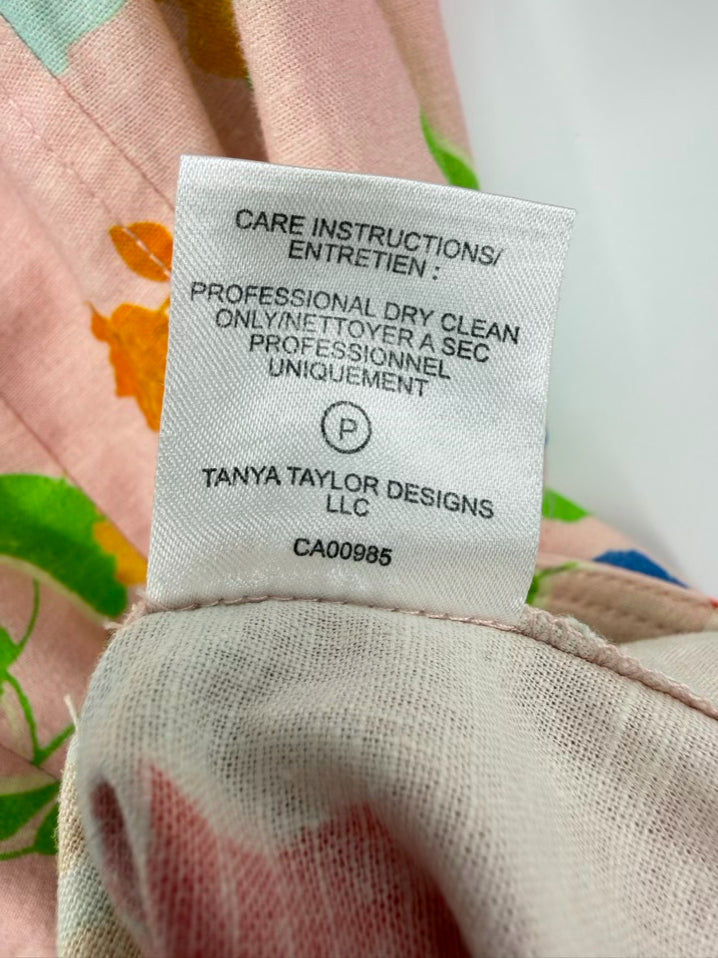 TANYA TAYLOR Size Wmn's 6 Peach Linen Blend Belted Floral Midi-Dress