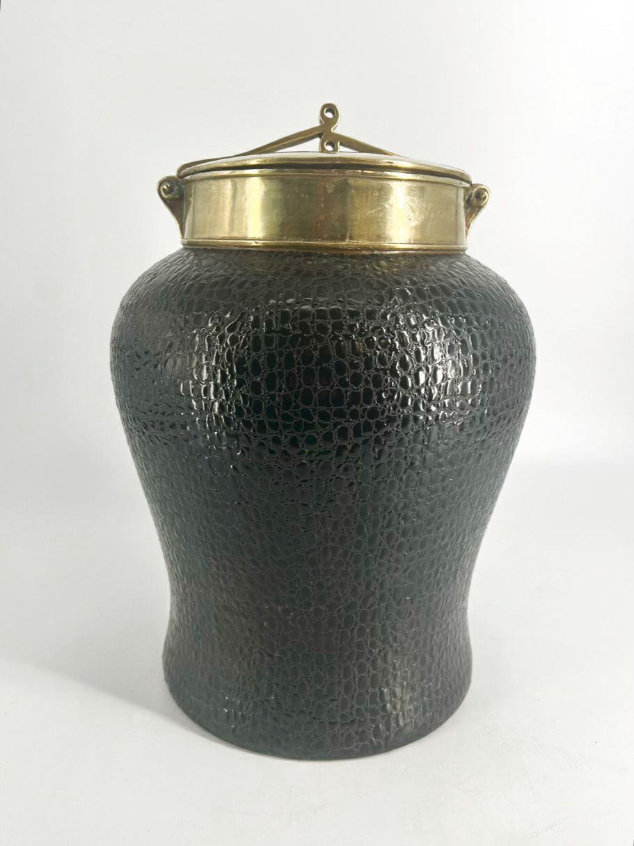 Brown Tozai Ceramic Jar W/ Brass Lid
