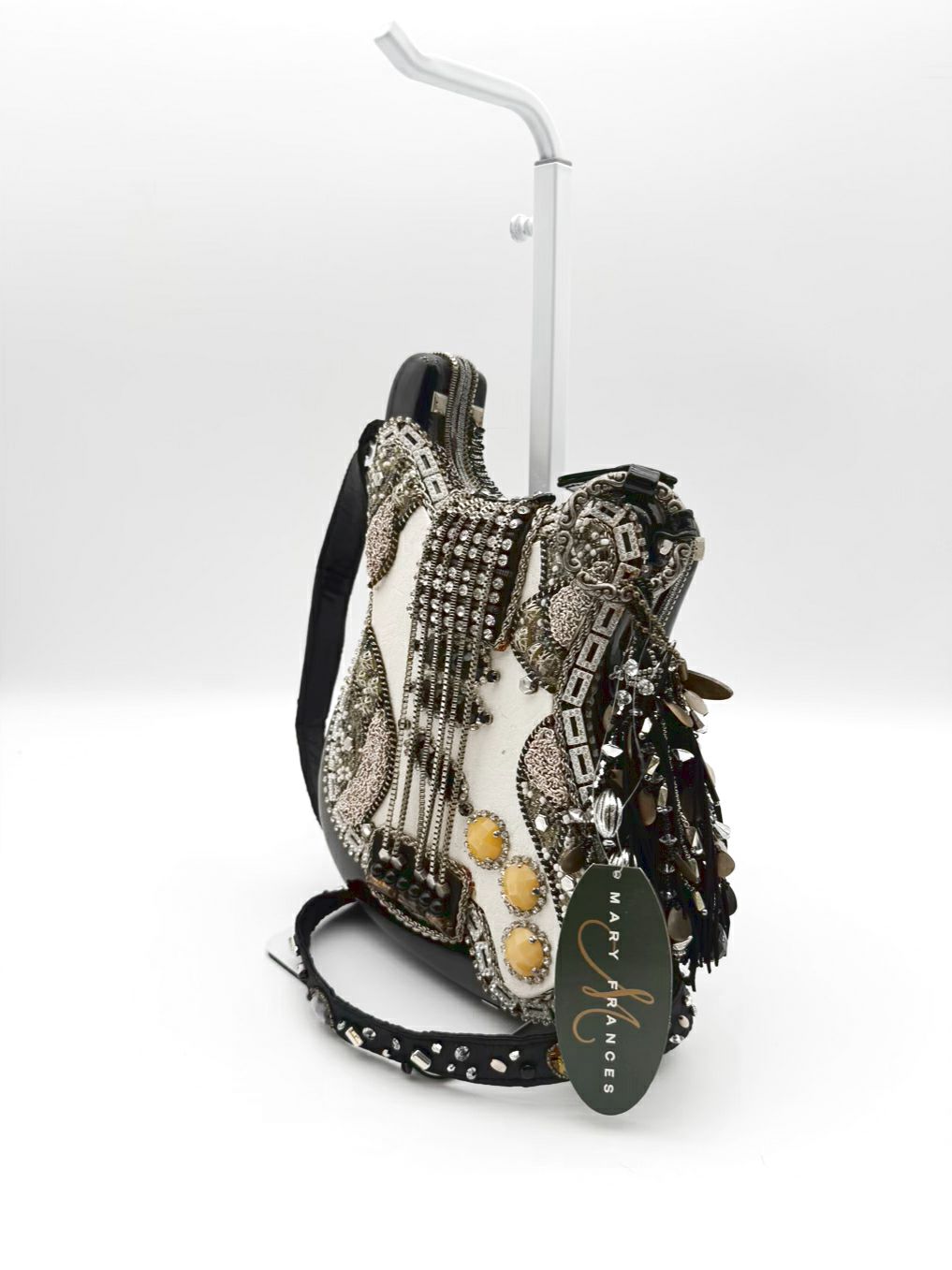 MARY FRANCES Greatest Hits Black & White Guitar Shape Purse