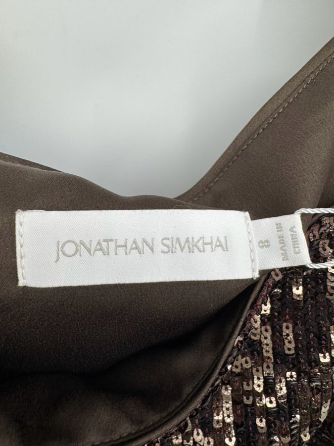 JONATHAN SIMKHAI Size 8 Brown Sequin Long Sleeve Top NWT