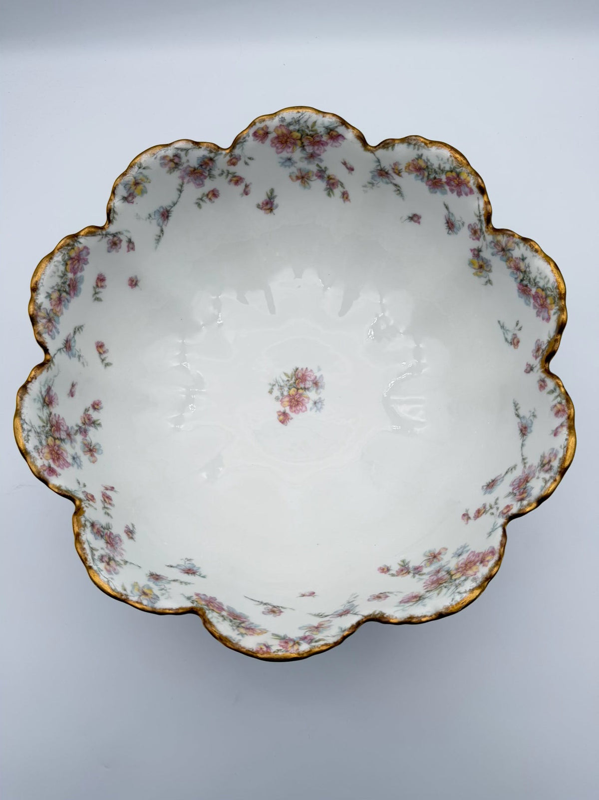HAVILAND White , Green & Pink China Large Pedestal Punch Bowl