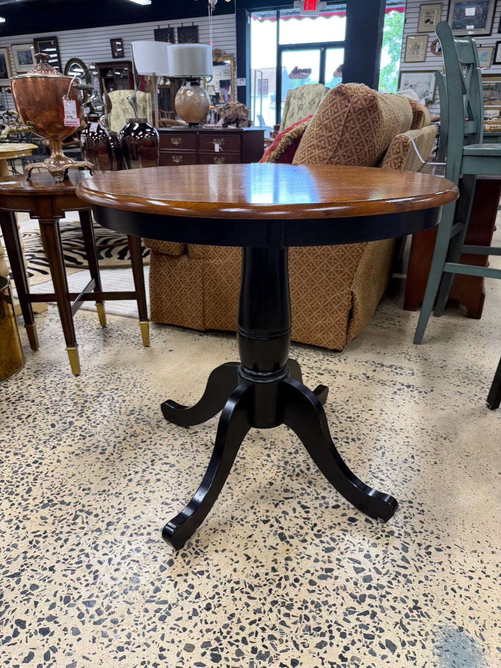 PIER 1 Black & Medium Brown Wood Round Bistro Table & 2 Chairs