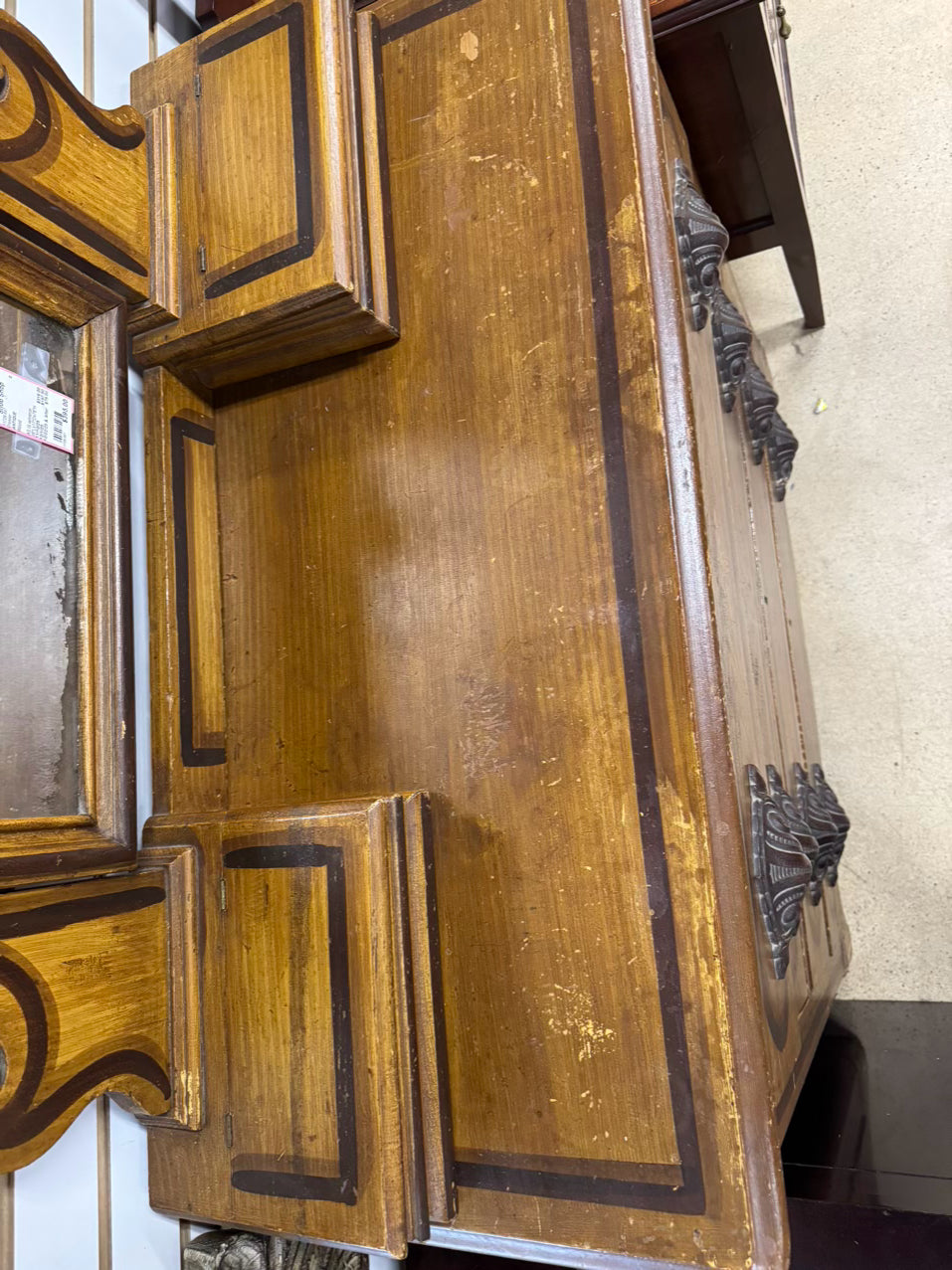 ANTIQUE Wood Dresser w/ Smoky Mirror