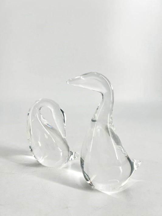 STUBEN Clear Crystal Preening Goose & Gander Figurines