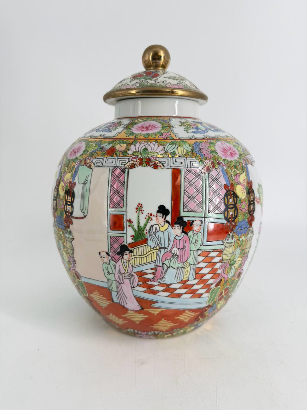 Pink, White & Green Porcelain Famille Rose Ginger Jar