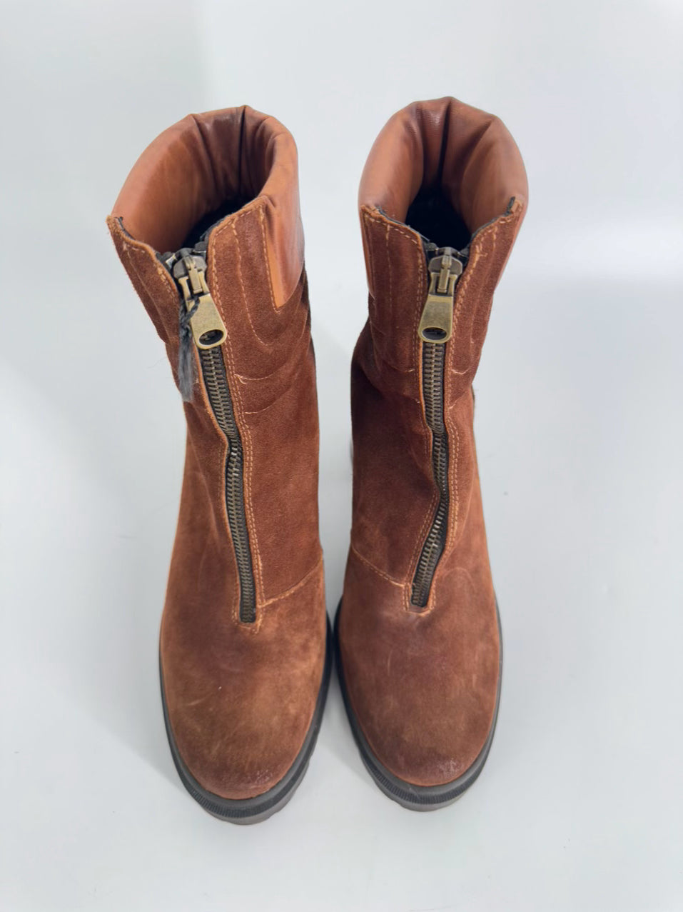 EMANUELE CASTRO Size 9 Chestnut Leather & Suede Booties