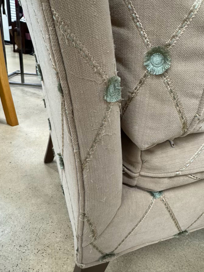 Tan & Green Pair of Armless Accent Chairs