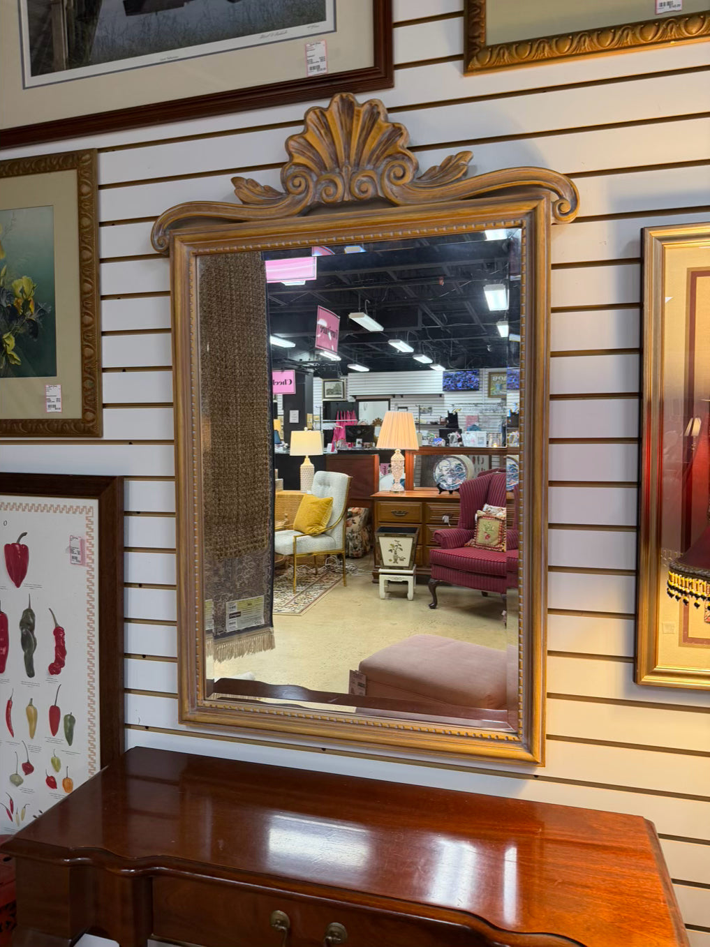 CAROLINA MIRROR Natural Wood Mirror w/ Shell Design