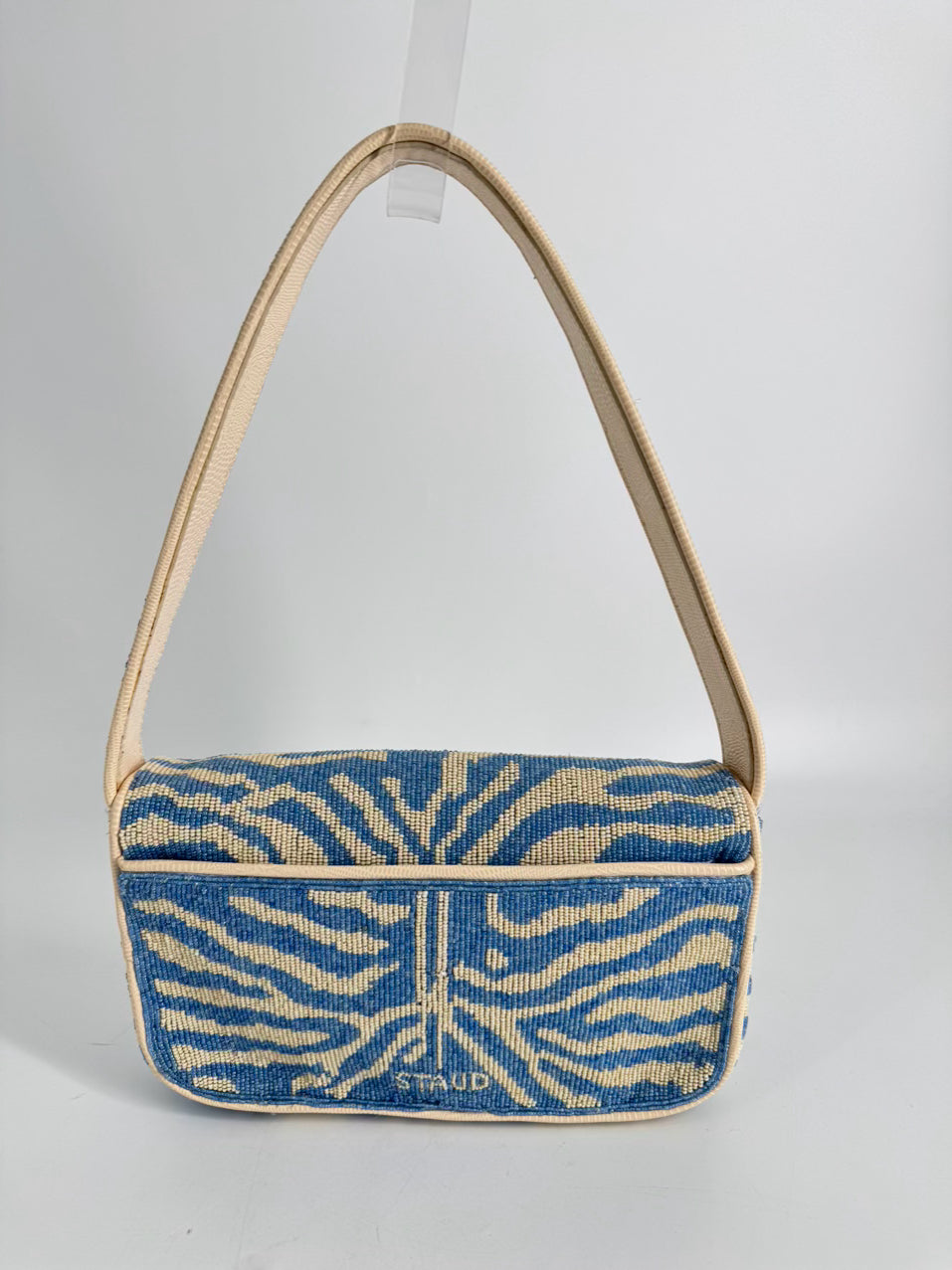 STAUD Blue & White Beaded Animal Print Tommy Purse