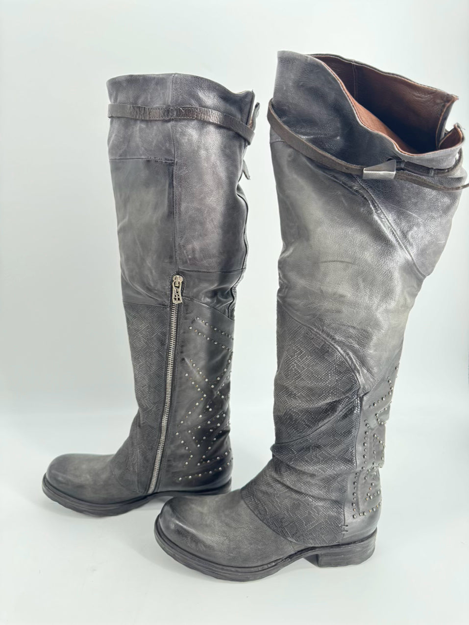 AS 98 Size 39 Gunmetal Leather Embossed Boots