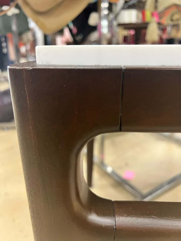 Brown & White Wood & Stone End Table