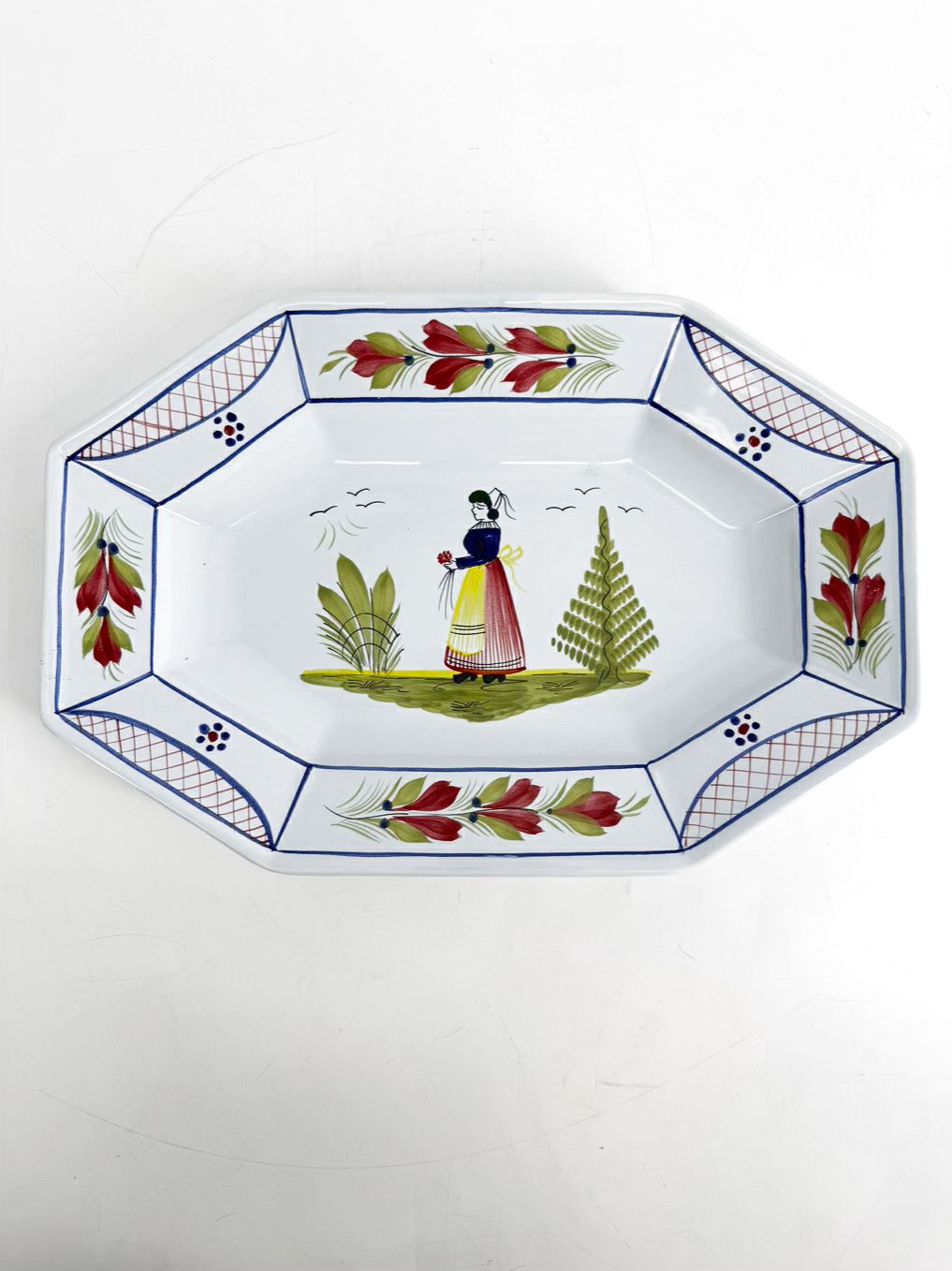 QUIMPER Mistral Blue White, Red & Yellow Ceramic Platter