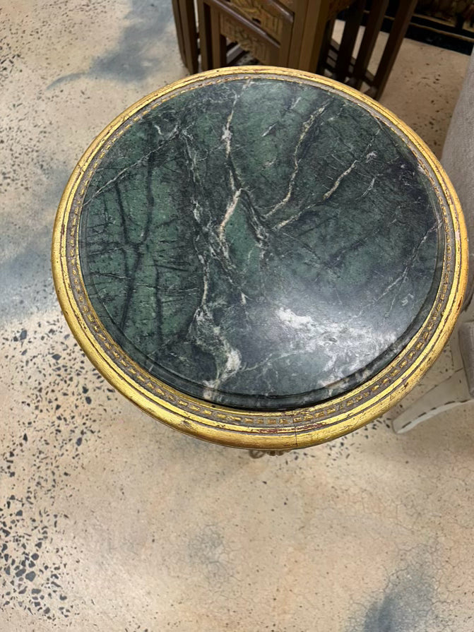 Green & Gold Wood & Marble Louis XV Round Gilded Occasional Table