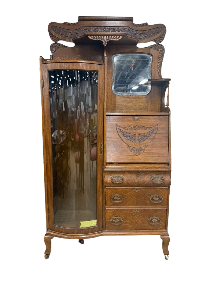 ANTIQUE Medium Oak Rounded Side by Side Secretary No Shelves