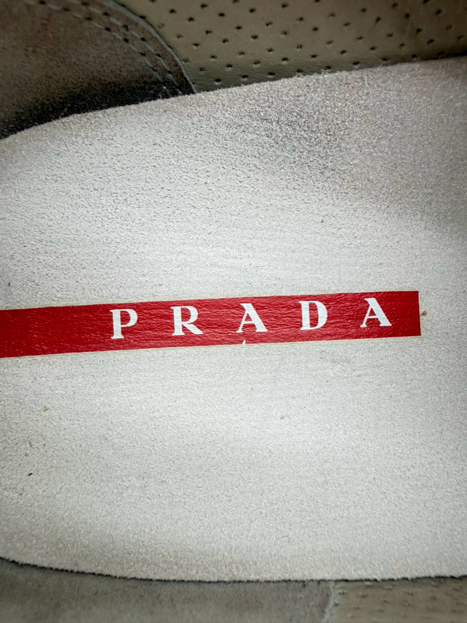 PRADA MENS Size 9.5 Tan & Silver Sneakers