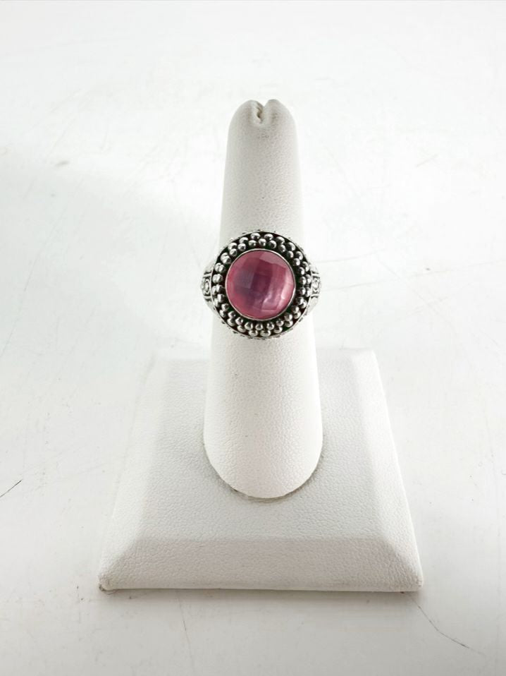 ROBERT MANSE STERLING SILVER Pink Stone Look Round Ring