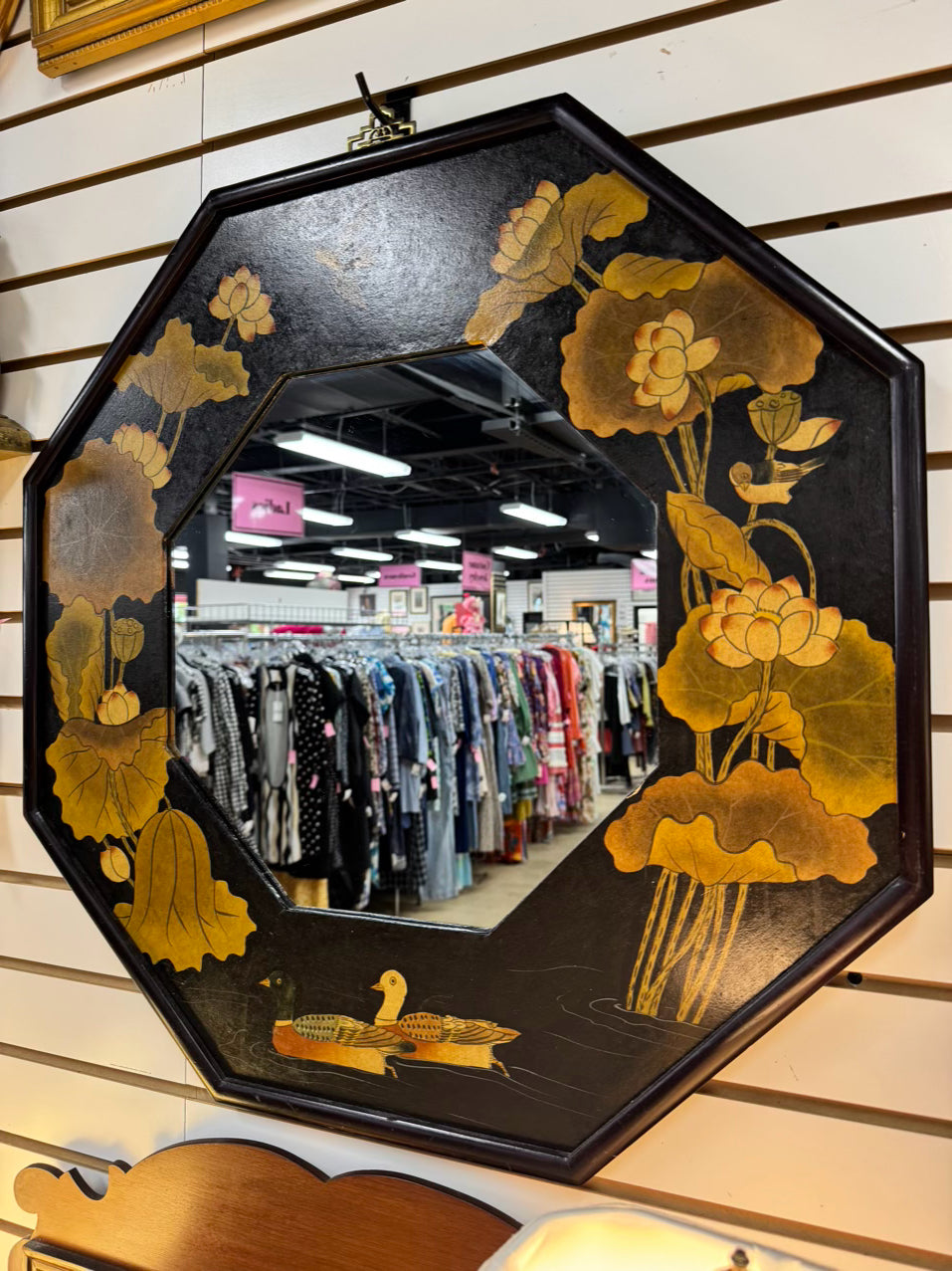 Black & Gold Ducks & Flowers Octagonal Mirror