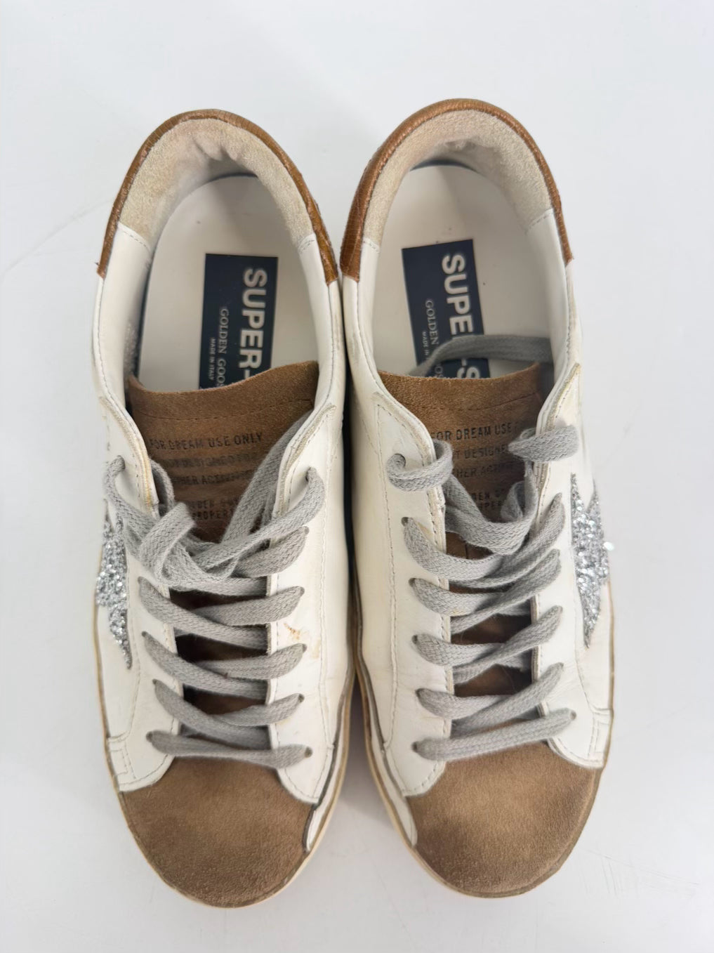 GOLDEN GOOSE Size 39 White & Beige Star Casual Shoes