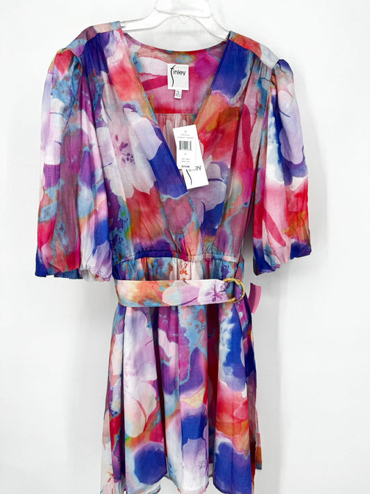FINLEY Size L Purple Lilly Floral-Print Blouson-Sleeve Wrap Dress NWT