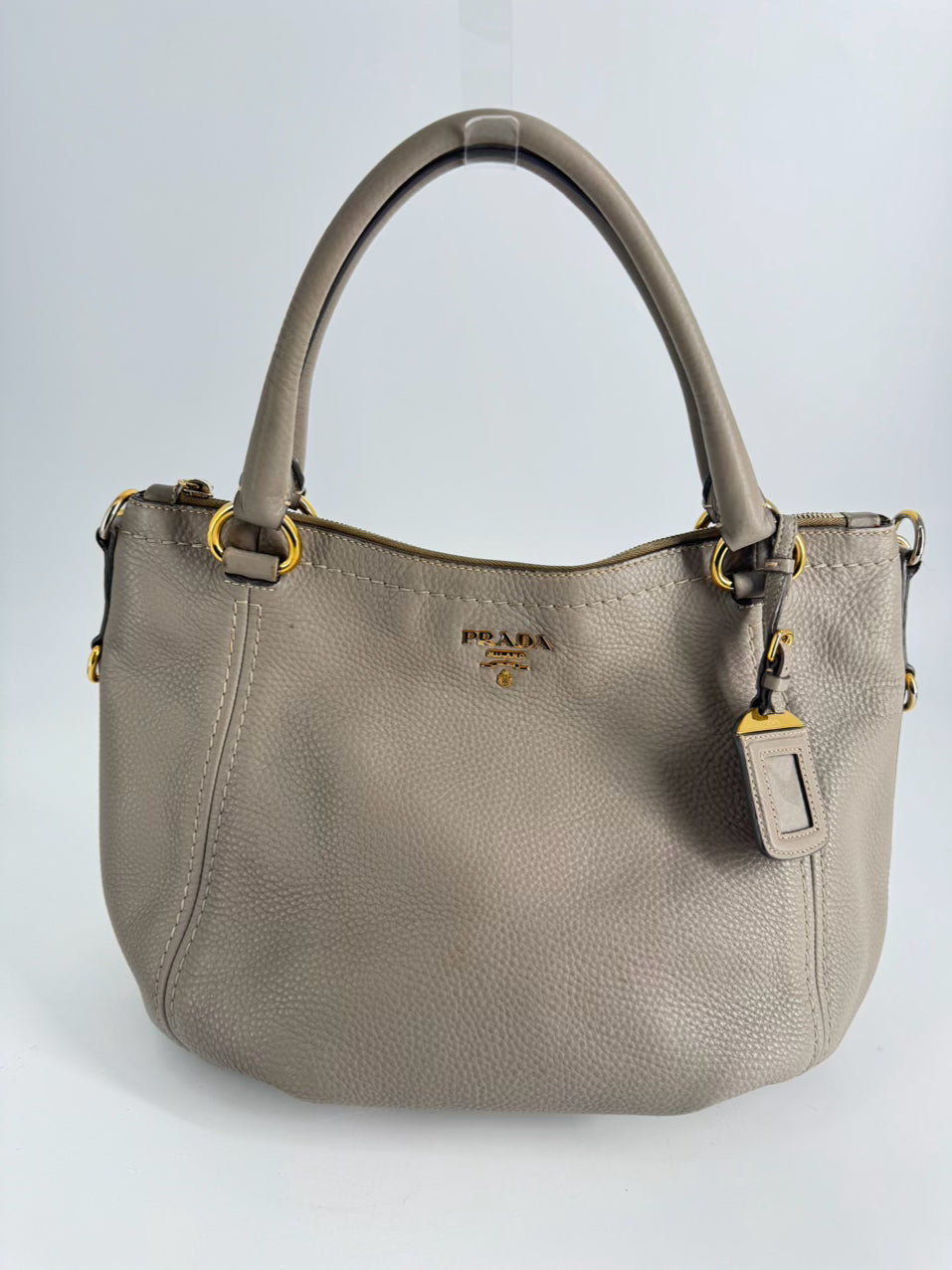 PRADA Gray Pebbled Leather Purse