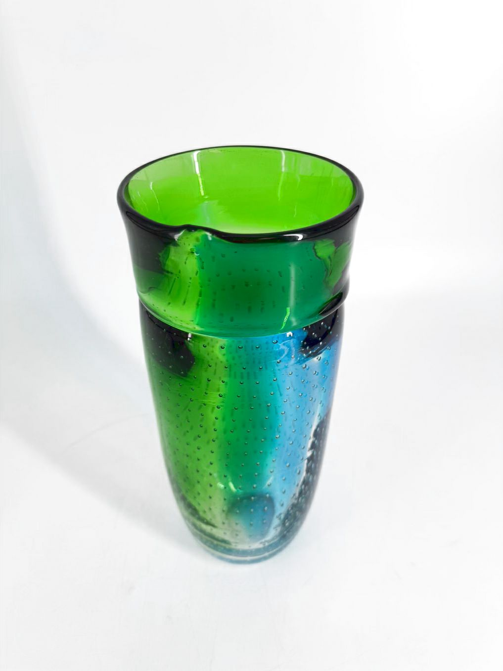 Blue & Green Hand Blown Bubble Glass Cylinder Vase