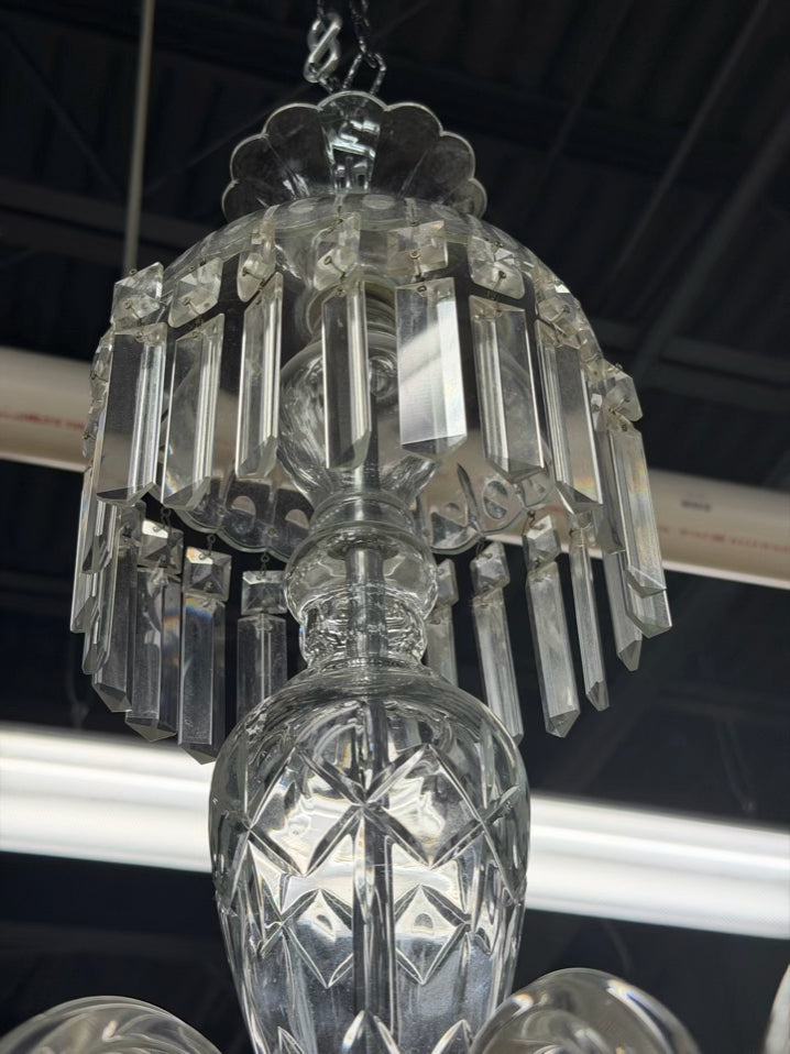 Clear & Silver Crystal & Polished Chrome 6 Arm Chandelier w/ Prisms